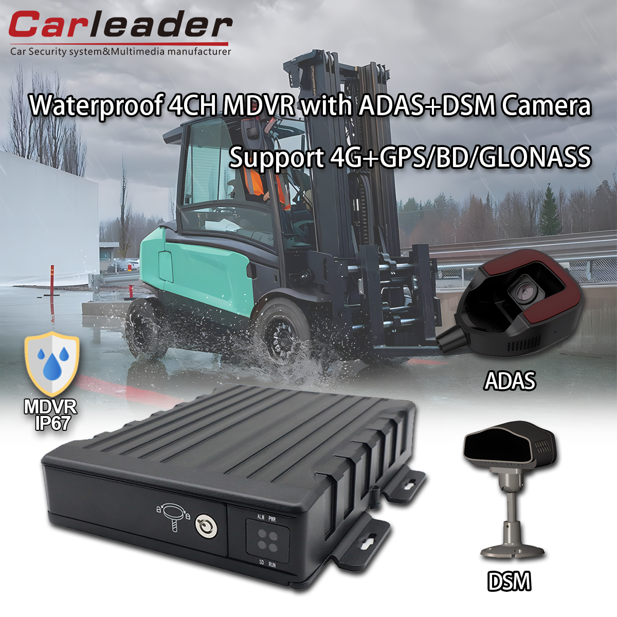 CARLEADER vandeniui atsparus 4CH SD mobilusis DVR su ADAS+DSM kamera