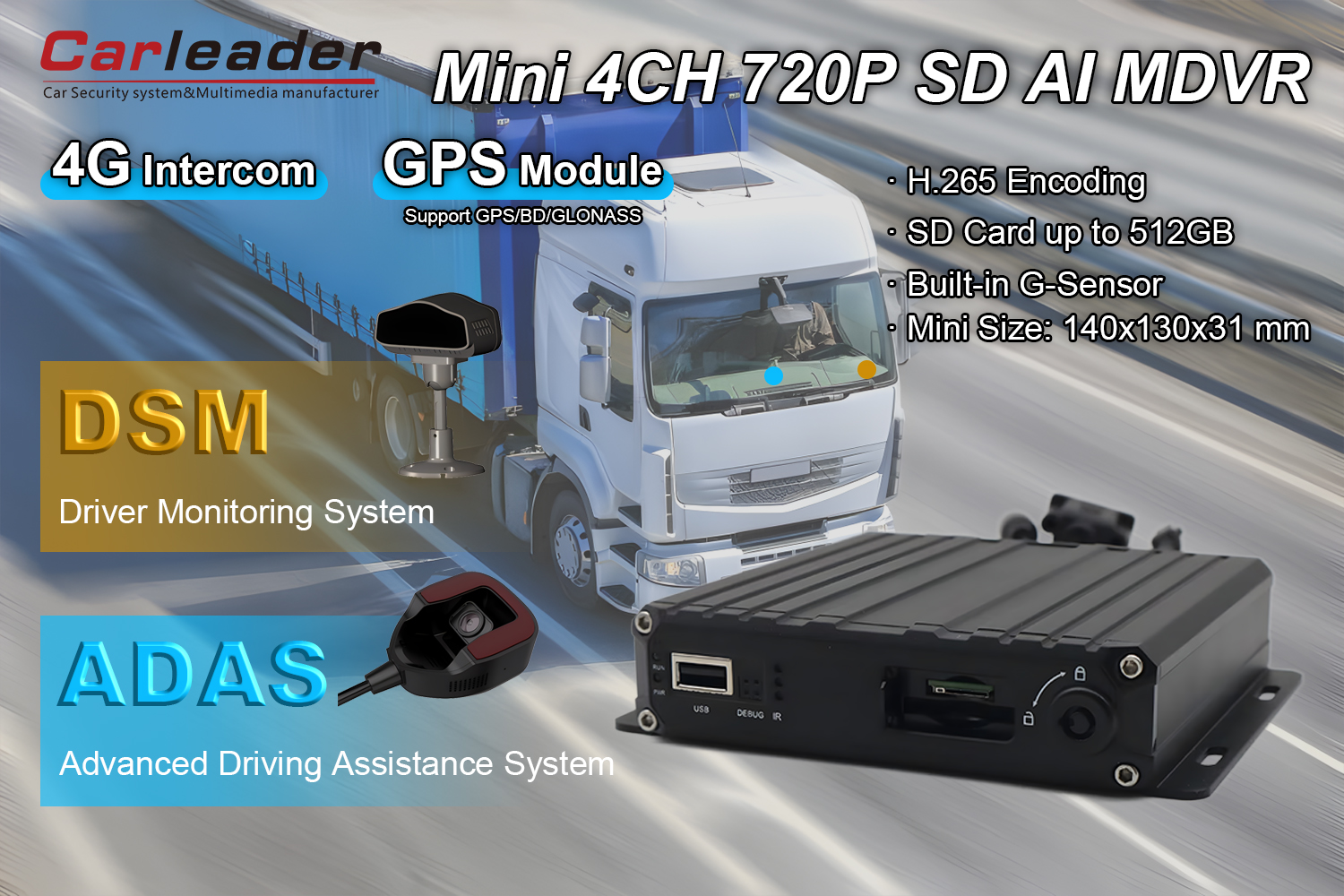 4 CH AHD 1080P SD kortelė AI MDVR palaikymas DSM ADAS
