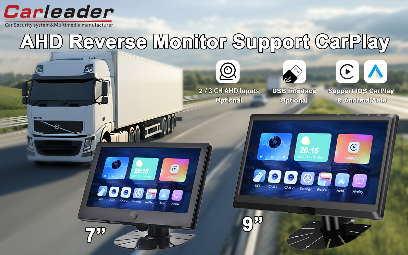 „Carleader“ 9 colių IPS 2AV AHD transporto priemonės monitorius „CarPlay Multimedia“ palaikymas: jūsų vartai į išmanesnį ir saugesnį vairavimą