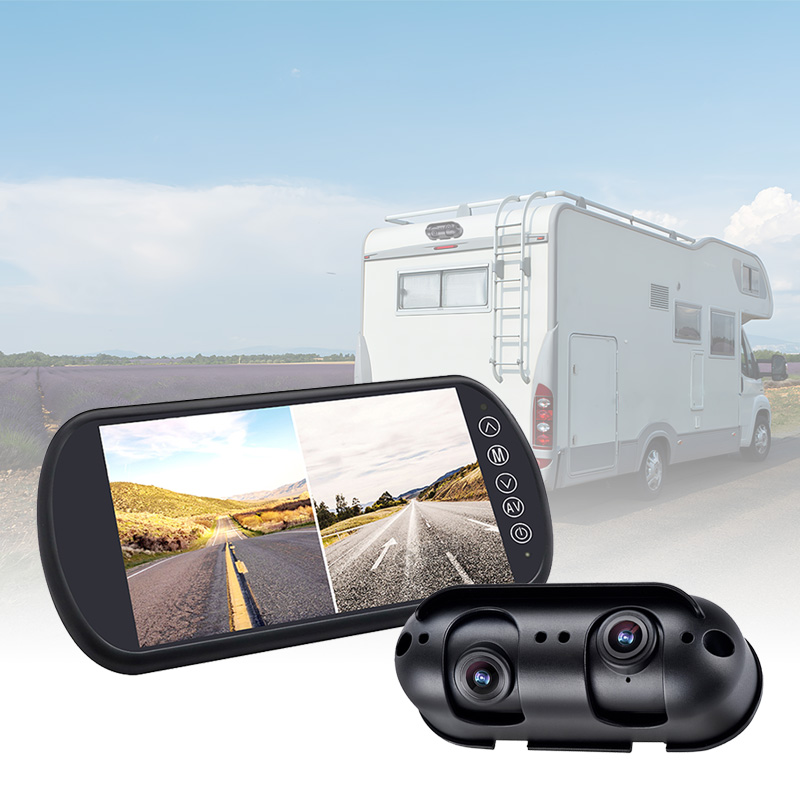 Apsaugokite savo RV / Motothome su Carleader 7 colių dvigubo objektyvo padalinto vaizdo veidrodžio monitoriaus sistema