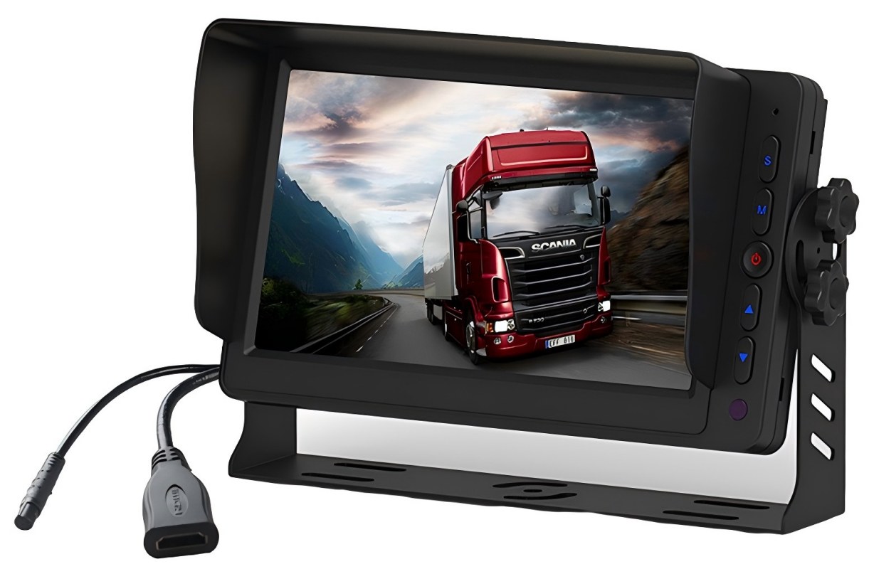7 colių HDMI transporto priemonės monitorius su dviem AV įvestimis, atvirkštiniu paleidikliu ir įmontuotu garsiakalbiu